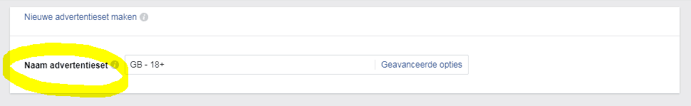Facebook advertentie naam advertentieset