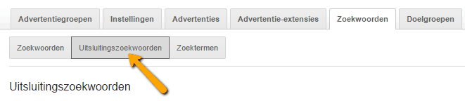 AdWords tab zoekwoorden uitsluitingszoekwoorden