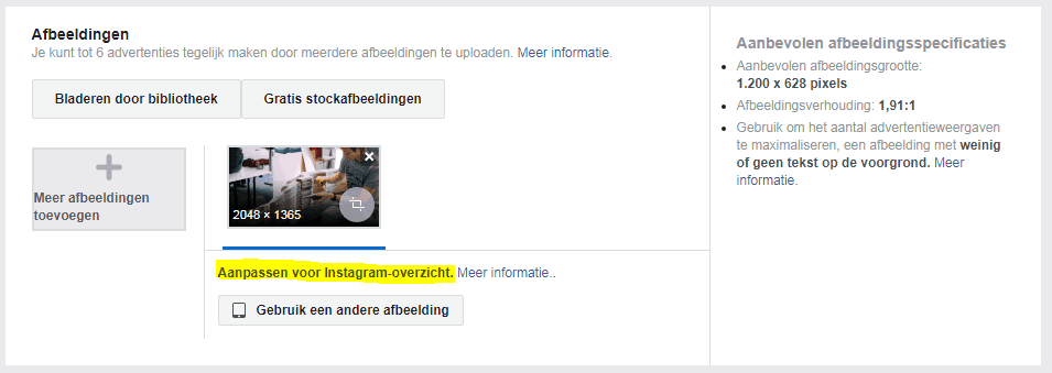 Facebook advertentie afbeelding aanpassen