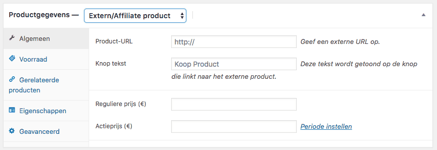 Affiliate product instellen