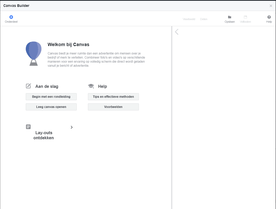 Facebook advertentie canvas builder