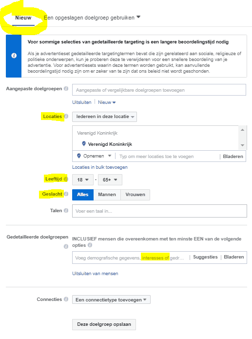 Facebook advertentie doelgroep kiezen