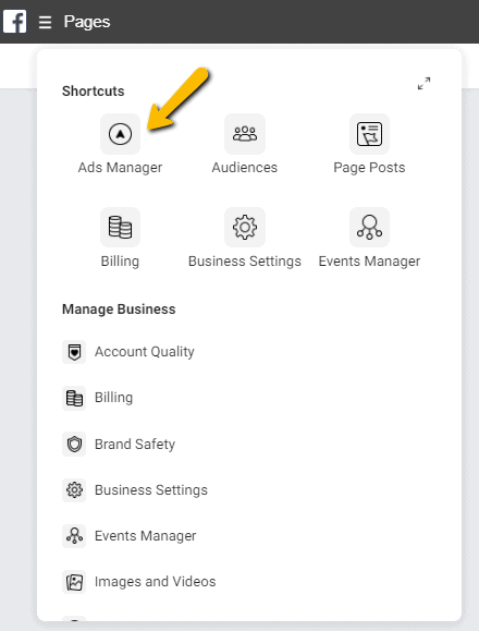Facebook Businessmanager menu advertentiebeheer