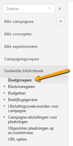 AdWords gedeelde bibliotheek doelgroepen