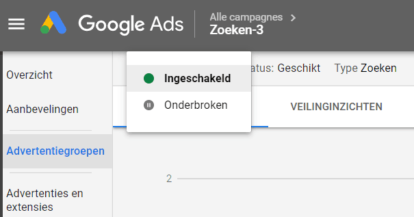 Google Ads campagne pauzeren
