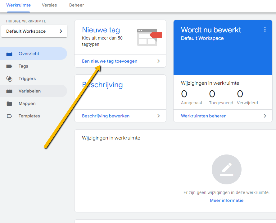 Google tag manager nieuwe tag