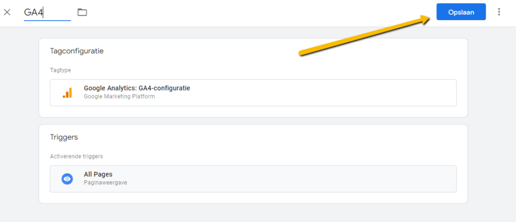 Google tag manager tag opslaan