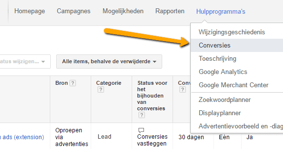 AdWords hulpprogramma conversies