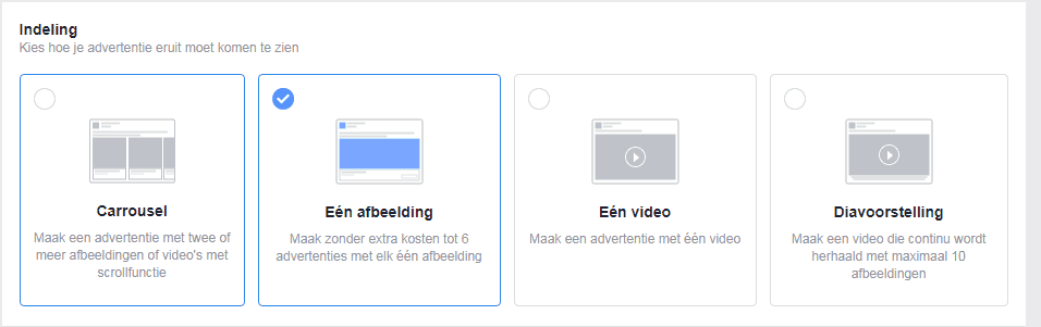 Facebook advertentie indeling