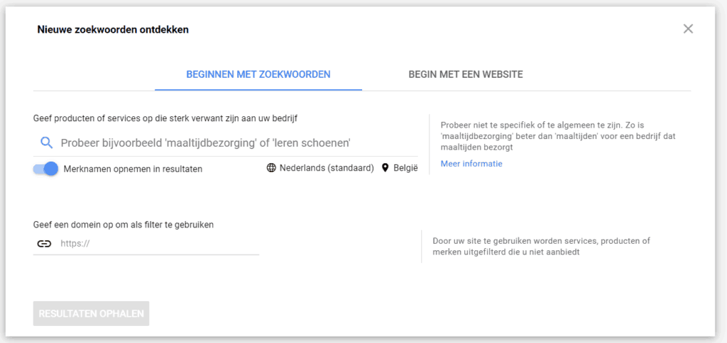 Nieuwe zoekwoorden ontdekken - Google Ads zoekwoordplanner