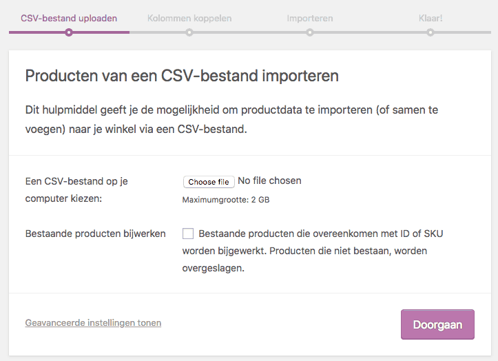 Producten via CSV toevoegen
