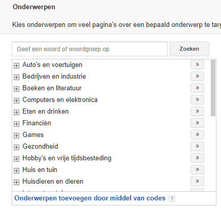 Adwords display advertising onderwerpen