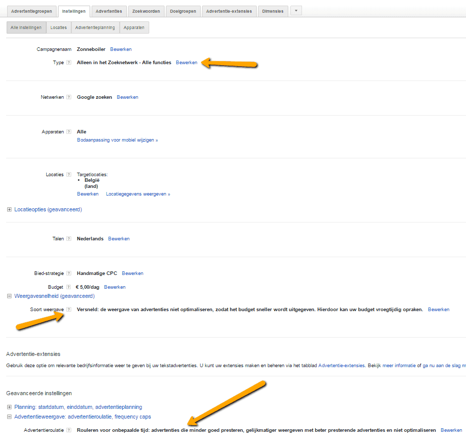 Google Ads handleiding zoeken instellingen