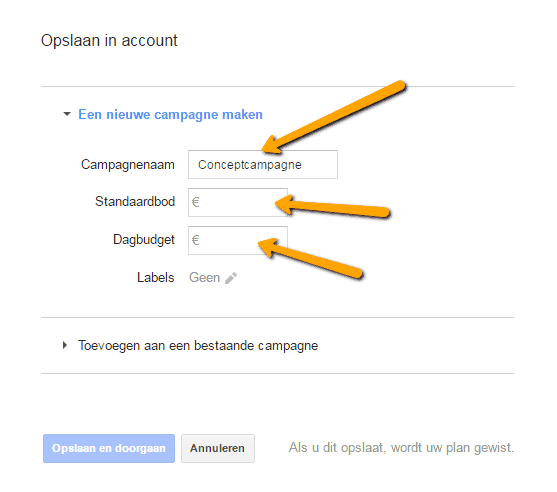 Google AdWords handleiding zoekwoord onderzoek opslaan account