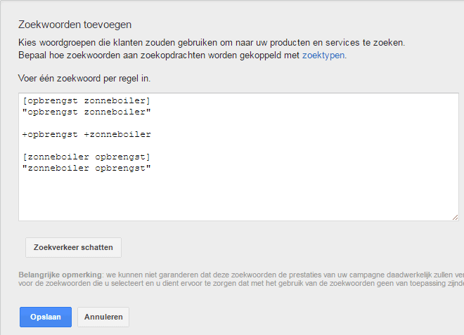 Google AdWords zoekwoorden toevoegen