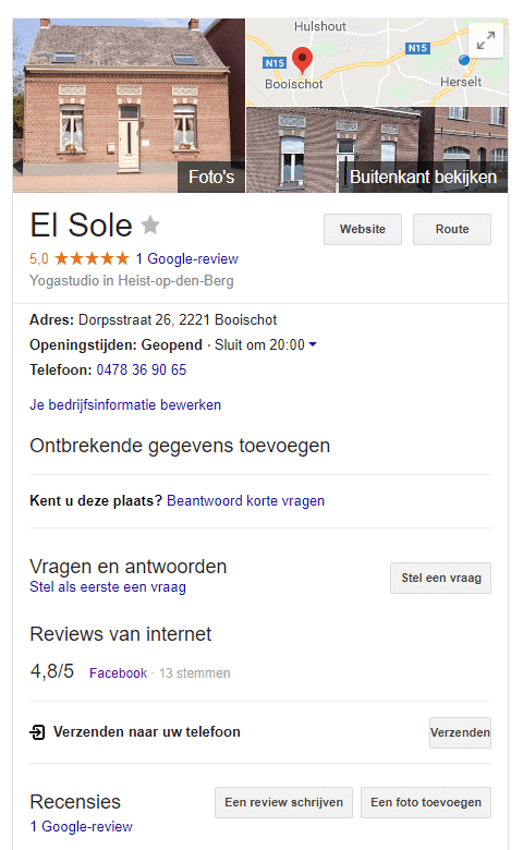 Google mijn bedrijf resultaat