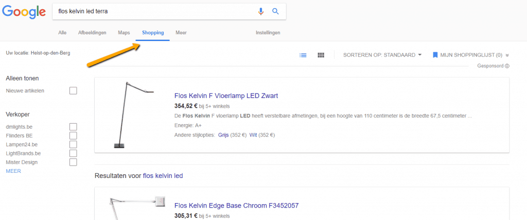 Google Shopping tab