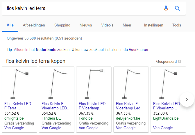 Google Shopping zoekresultaten