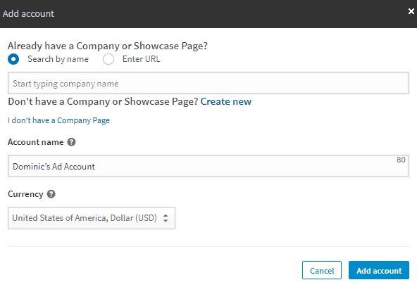 LinkedIn campaign manager add account