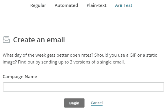Mailchimp create email a/b test