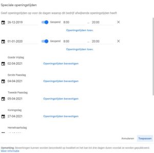 Speciale Openingstijden op Google Mijn Bedrijf