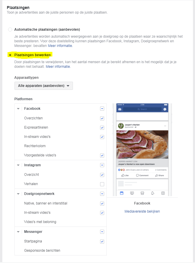 facebook plaatsingen bewerken