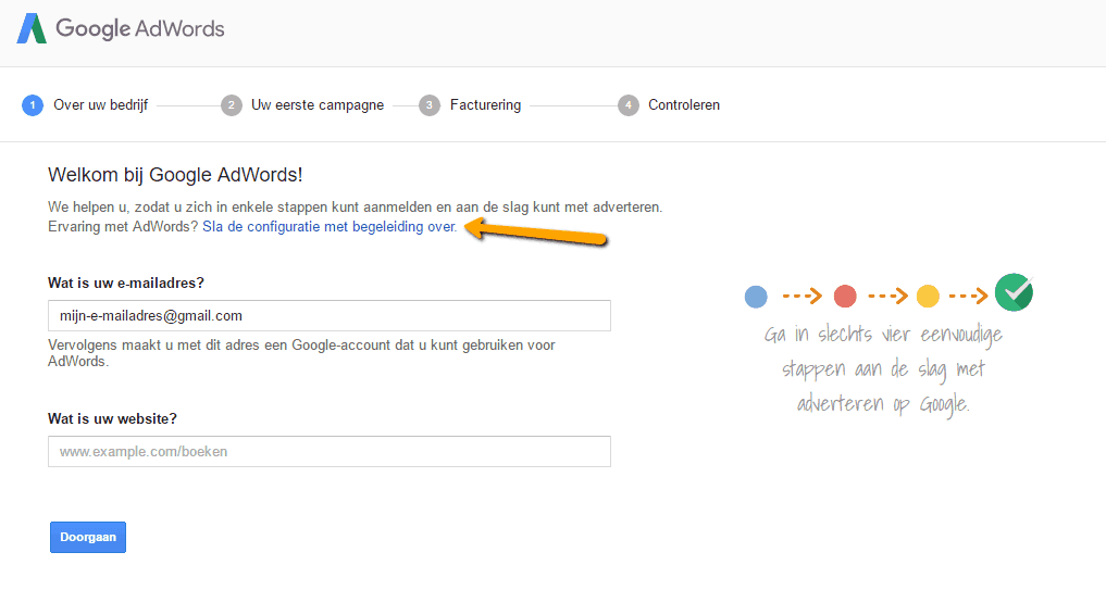 Sla de configuratie met begeleiding over