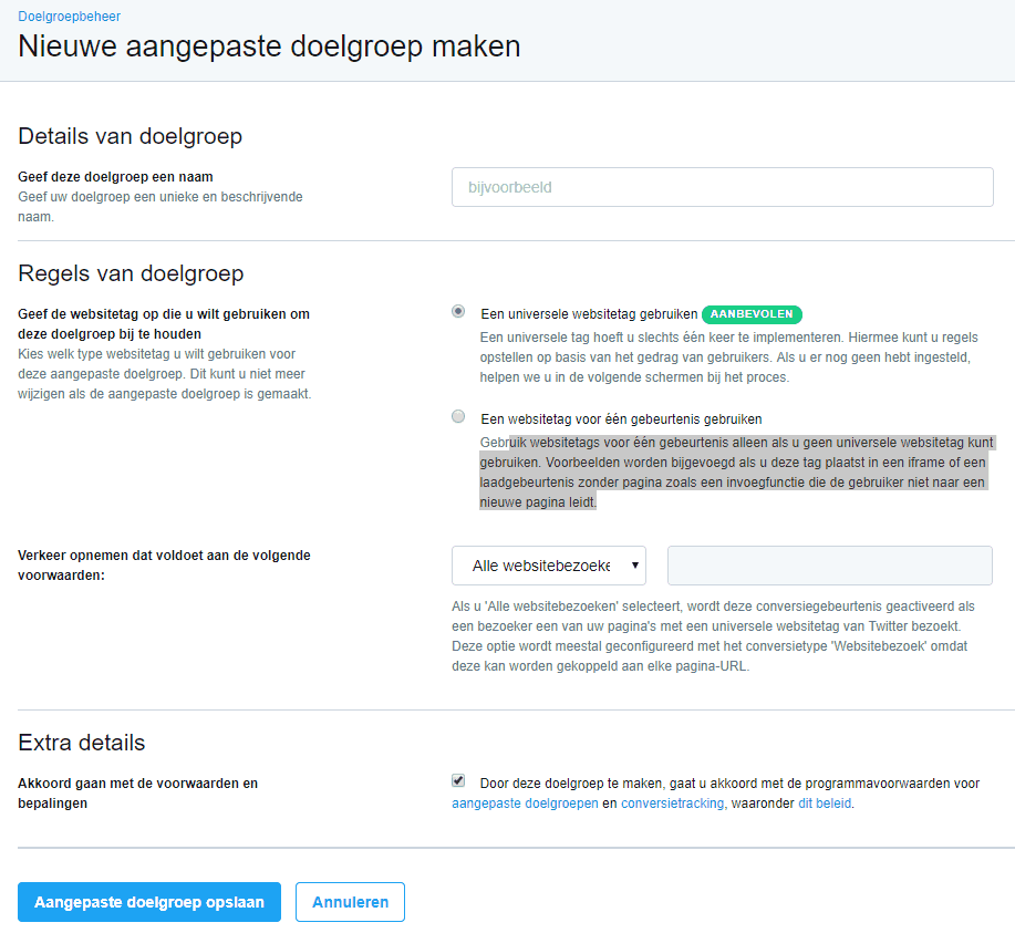 Twitter nieuwe aangepaste doelgroep maken