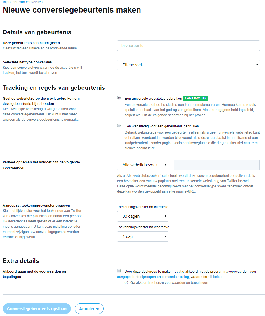 Twitter nieuwe conversiegebeurtenis maken