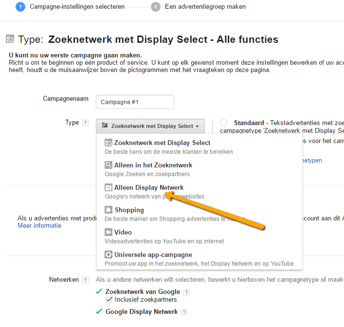Type alleen in het zoeknetwerk remarketing