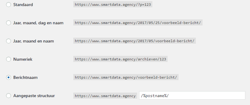 WordPress instellingen permalinks