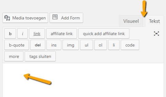 WordPress pagina maken visueel tekst tekstveld